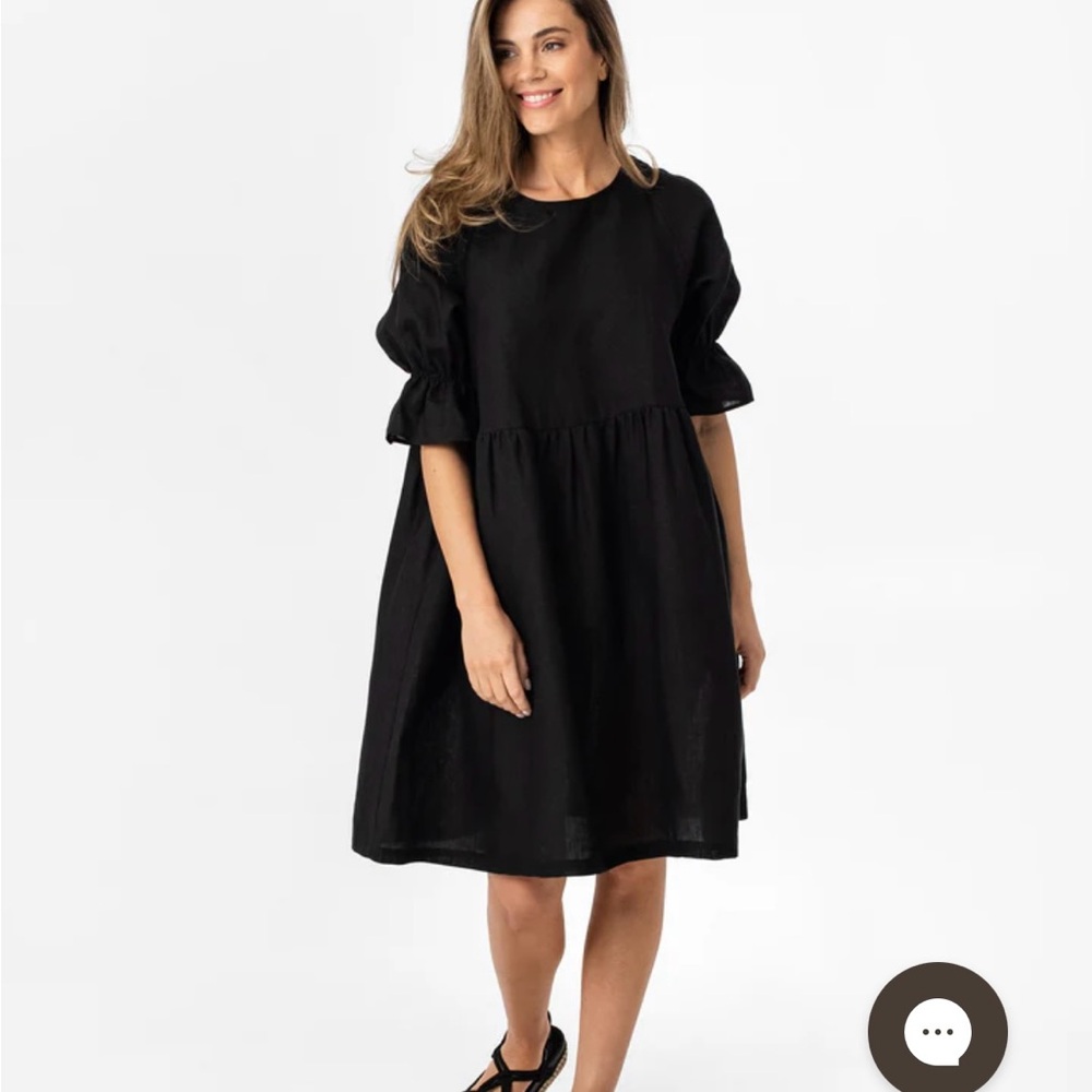 Elegant Black Linen Baby Doll Dress
